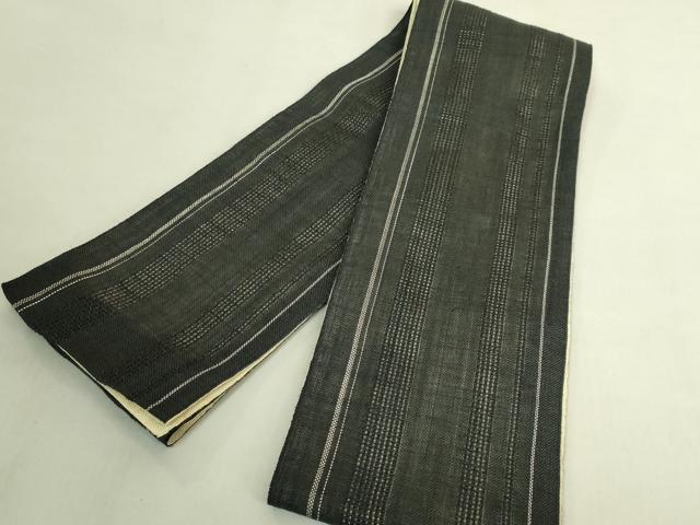 平和屋着物＊極上　夏物　半幅帯　間道　黒地　麻　逸品　DZAB9572kh6