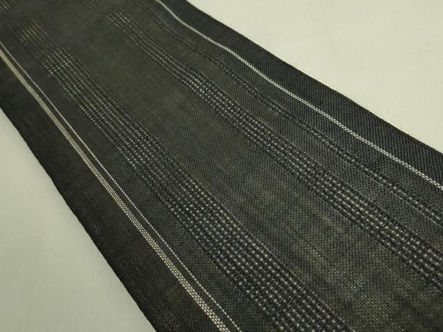 平和屋着物＊極上　夏物　半幅帯　間道　黒地　麻　逸品　DZAB9572kh6