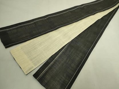 平和屋着物＊極上　夏物　半幅帯　間道　黒地　麻　逸品　DZAB9572kh6
