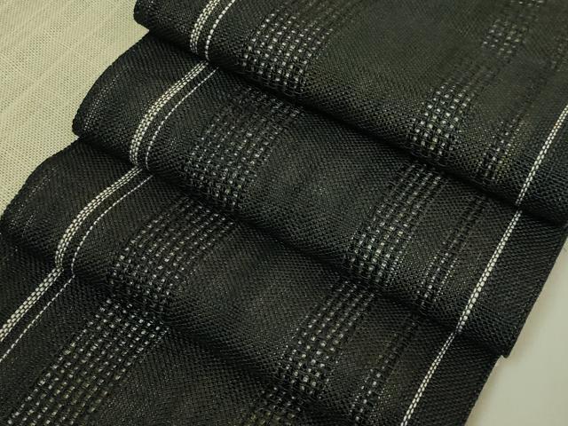 平和屋着物＊極上　夏物　半幅帯　間道　黒地　麻　逸品　DZAB9572kh6