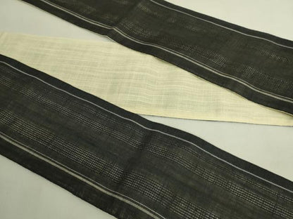 平和屋着物＊極上　夏物　半幅帯　間道　黒地　麻　逸品　DZAB9572kh6