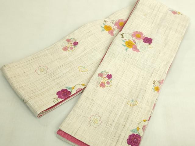 平和屋着物＊極上　夏物　半幅帯　花丸文　麻　逸品　DZAB9575kh6