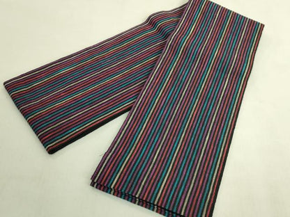 平和屋着物＊極上　夏物　半幅帯　縞　黒地　麻　逸品　DZAB9588kh6