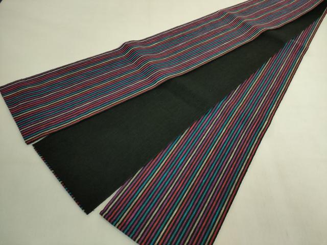 平和屋着物＊極上　夏物　半幅帯　縞　黒地　麻　逸品　DZAB9588kh6