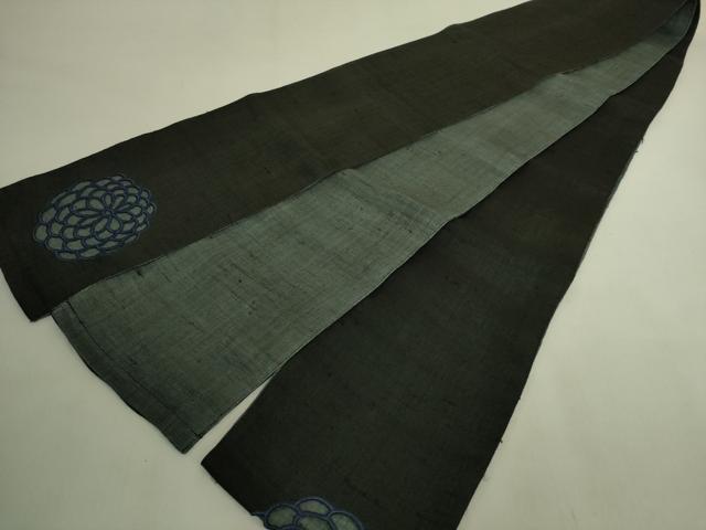 平和屋着物＊極上　夏物　半幅帯　刺繍　花　ドロンワーク　黒地　麻　逸品　DZAB9589kh6