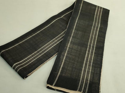 平和屋着物＊極上　夏物　半幅帯　間道　黒地　麻　逸品　DZAB9605kh6