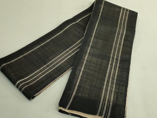 平和屋着物＊極上　夏物　半幅帯　間道　黒地　麻　逸品　DZAB9605kh6