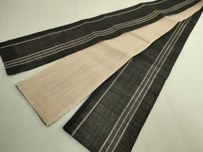 平和屋着物＊極上　夏物　半幅帯　間道　黒地　麻　逸品　DZAB9605kh6