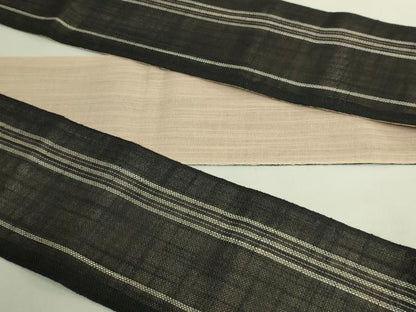 平和屋着物＊極上　夏物　半幅帯　間道　黒地　麻　逸品　DZAB9605kh6