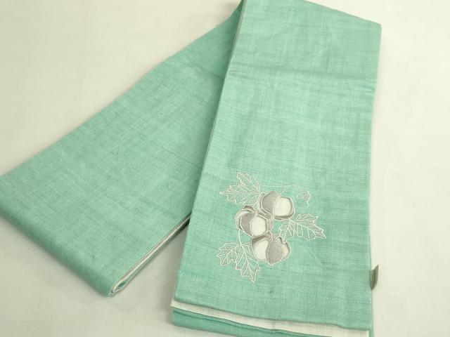 平和屋着物＊極上　夏物　半幅帯　刺繍　ドロンワーク　ほおづき　麻　逸品　DZAB9607kh6