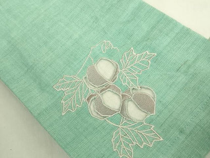 平和屋着物＊極上　夏物　半幅帯　刺繍　ドロンワーク　ほおづき　麻　逸品　DZAB9607kh6
