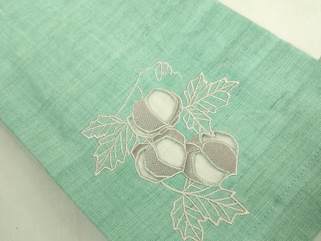 平和屋着物＊極上　夏物　半幅帯　刺繍　ドロンワーク　ほおづき　麻　逸品　DZAB9607kh6