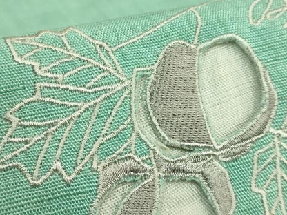 平和屋着物＊極上　夏物　半幅帯　刺繍　ドロンワーク　ほおづき　麻　逸品　DZAB9607kh6