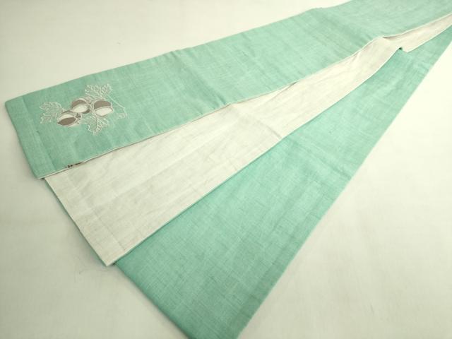 平和屋着物＊極上　夏物　半幅帯　刺繍　ドロンワーク　ほおづき　麻　逸品　DZAB9607kh6