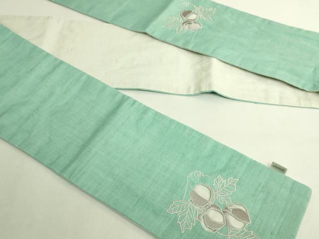 平和屋着物＊極上　夏物　半幅帯　刺繍　ドロンワーク　ほおづき　麻　逸品　DZAB9607kh6
