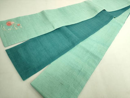 平和屋着物＊極上　夏物　半幅帯　刺繍　ワンポイント　ネコ　麻　逸品　DZAB9608kh6