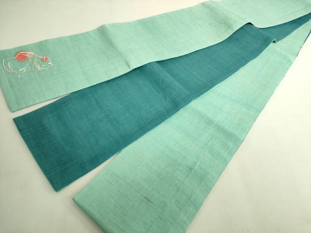 平和屋着物＊極上　夏物　半幅帯　刺繍　ワンポイント　ネコ　麻　逸品　DZAB9608kh6