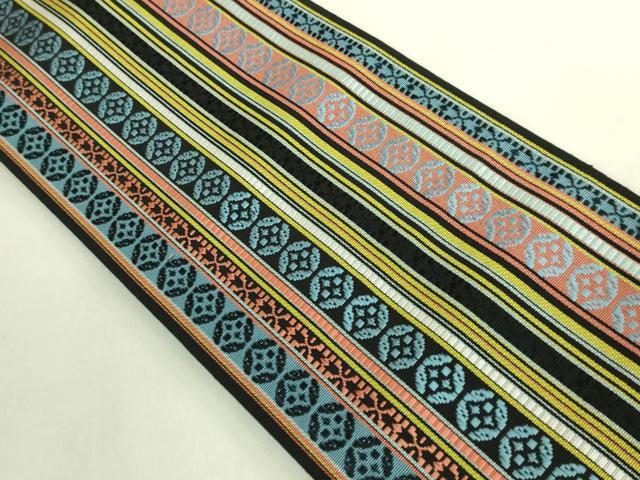 平和屋着物●極上　本場筑前博多織　両面　半幅帯　間道　小野和也　黒地　博多金ラベル　証紙付き　逸品　未使用　DZAB9610kh6