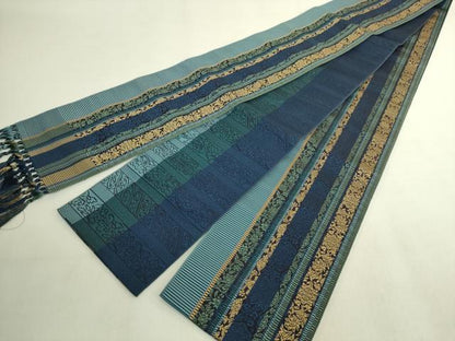 平和屋着物●極上　本場筑前博多織　両面　半幅帯　花間道　横段文　逸品　未使用　DZAB9612kh6