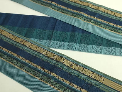 平和屋着物●極上　本場筑前博多織　両面　半幅帯　花間道　横段文　逸品　未使用　DZAB9612kh6