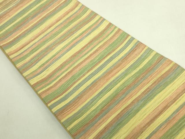平和屋着物●極上　本場筑前博多織　草木染　手織工房　染匠：小森久　半幅帯　横段文　金糸　証紙付き　逸品　DZAB9615kh6