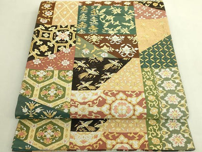 平和屋本店●最高級　明綴れ　全通柄袋帯　切嵌花鳥文　金銀糸　逸品　DZAB9640kh6
