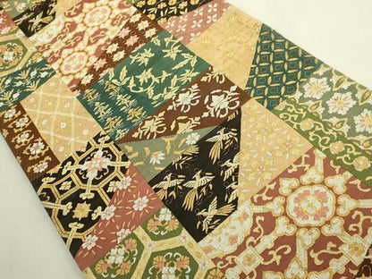平和屋本店●最高級　明綴れ　全通柄袋帯　切嵌花鳥文　金銀糸　逸品　DZAB9640kh6