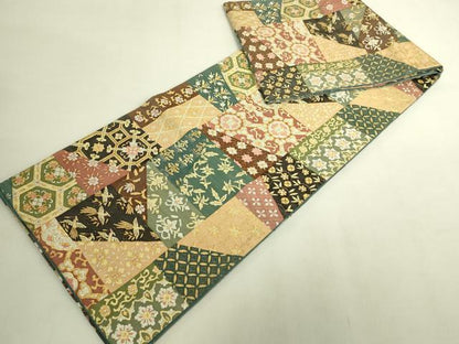 平和屋本店●最高級　明綴れ　全通柄袋帯　切嵌花鳥文　金銀糸　逸品　DZAB9640kh6