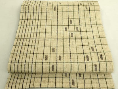 平和屋本店＊極上　夏物　重要無形文化財指定　越後上布　八寸名古屋帯　格子　芋麻　逸品　DZAB9644kh6
