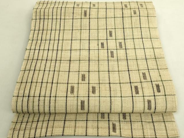 平和屋本店＊極上　夏物　重要無形文化財指定　越後上布　八寸名古屋帯　格子　芋麻　逸品　DZAB9644kh6