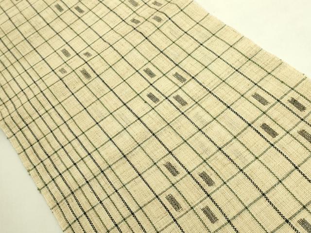 平和屋本店＊極上　夏物　重要無形文化財指定　越後上布　八寸名古屋帯　格子　芋麻　逸品　DZAB9644kh6