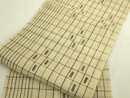 平和屋本店＊極上　夏物　重要無形文化財指定　越後上布　八寸名古屋帯　格子　芋麻　逸品　DZAB9644kh6