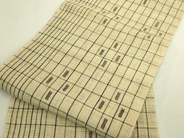 平和屋本店＊極上　夏物　重要無形文化財指定　越後上布　八寸名古屋帯　格子　芋麻　逸品　DZAB9644kh6