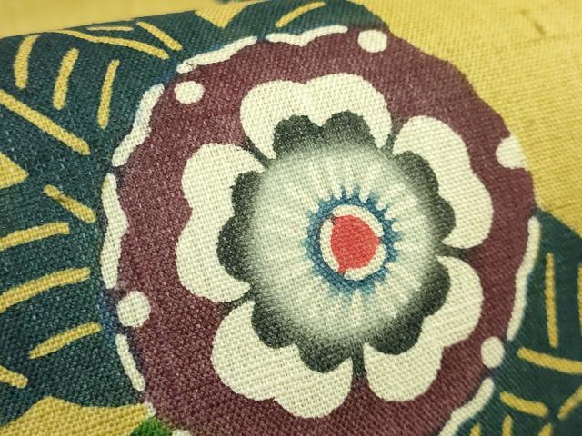 平和屋着物●極上　本場琉球紅型　九寸名古屋帯　紬地　芭蕉花文　逸品　DZAB9645kh6