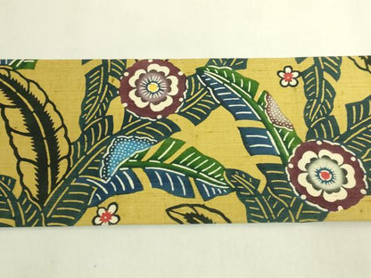 平和屋着物●極上　本場琉球紅型　九寸名古屋帯　紬地　芭蕉花文　逸品　DZAB9645kh6