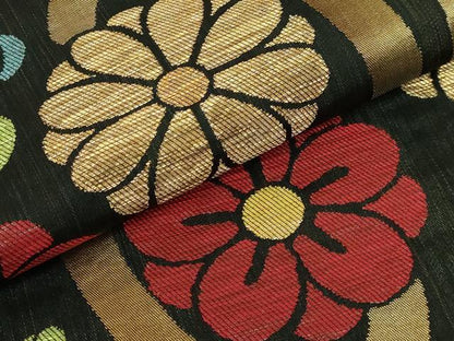 平和屋着物●極上　洛風林　工芸帯地　六通柄袋帯　立涌花唐草　黒地　金銀糸　逸品　DZAB9647kh6