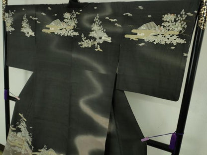平和屋本店●極上　染織の名門　しょうざん  生紬　訪問着　エ霞人物風景　暈し染め　逸品　未使用　DZAB9651kh6