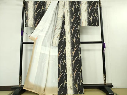 平和屋本店●極上　染織の名門　しょうざん  生紬　草花文　証紙付き　逸品　DZAB9652kh6