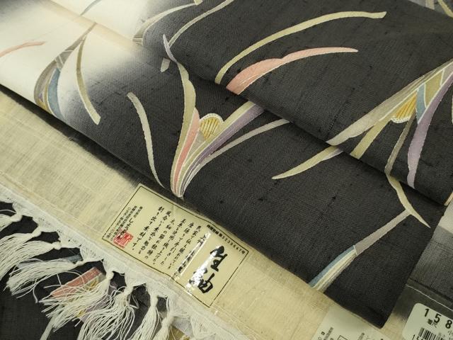 平和屋本店●極上　染織の名門　しょうざん  生紬　草花文　証紙付き　逸品　DZAB9652kh6