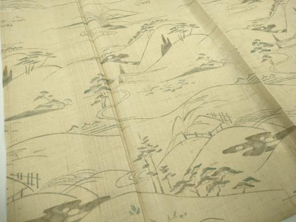 平和屋着物▽極上　結城紬　訪問着　単衣　手描き　風景文　枯色地　証紙付き　逸品　未使用　DZAB9658kh6