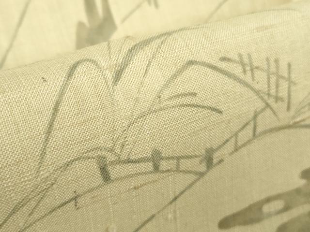 平和屋着物▽極上　結城紬　訪問着　単衣　手描き　風景文　枯色地　証紙付き　逸品　未使用　DZAB9658kh6