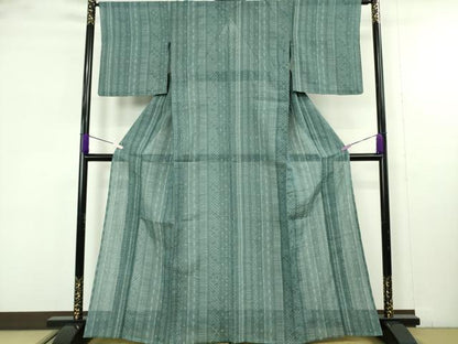 平和屋着物＊極上　夏物　本場小千谷ちぢみ　麻　名物裂間道　御召茶色地　逸品　DZAB9659kh6