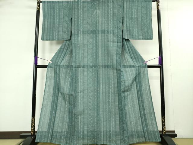 平和屋着物＊極上　夏物　本場小千谷ちぢみ　麻　名物裂間道　御召茶色地　逸品　DZAB9659kh6