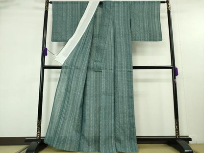 平和屋着物＊極上　夏物　本場小千谷ちぢみ　麻　名物裂間道　御召茶色地　逸品　DZAB9659kh6