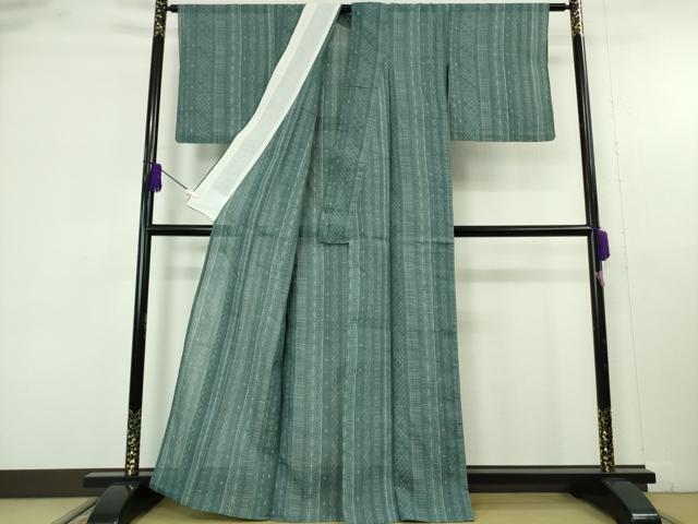 平和屋着物＊極上　夏物　本場小千谷ちぢみ　麻　名物裂間道　御召茶色地　逸品　DZAB9659kh6