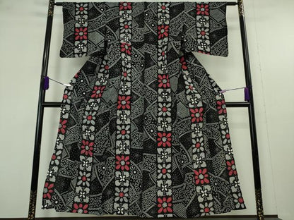 平和屋着物∴極上　夏物　浴衣　有松鳴海絞り　花間道　黒地　綿　逸品　DZAB9671kh6