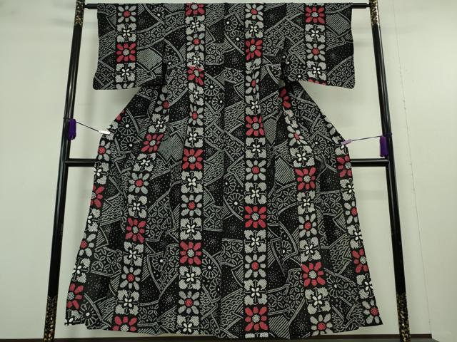 平和屋着物∴極上　夏物　浴衣　有松鳴海絞り　花間道　黒地　綿　逸品　DZAB9671kh6