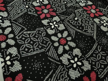 平和屋着物∴極上　夏物　浴衣　有松鳴海絞り　花間道　黒地　綿　逸品　DZAB9671kh6