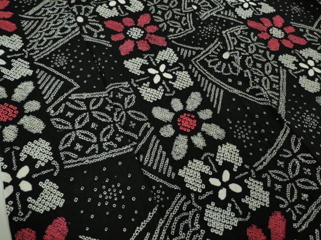 平和屋着物∴極上　夏物　浴衣　有松鳴海絞り　花間道　黒地　綿　逸品　DZAB9671kh6