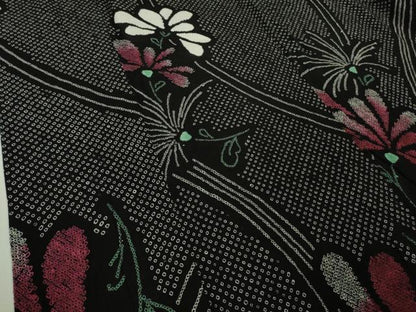 平和屋着物∴極上　夏物　浴衣　有松鳴海絞り　舞菊文　黒地　綿　逸品　DZAB9672kh6